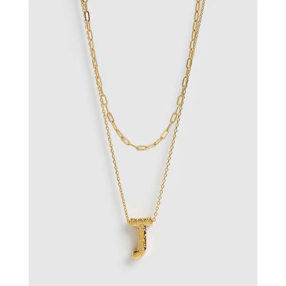 Statement Letter Gold Necklace Stack - Gold / J - Necklaces