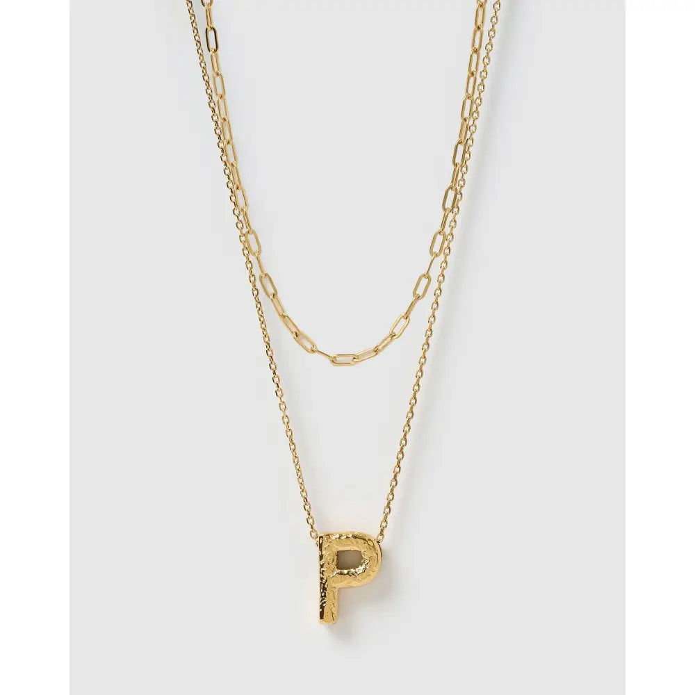 Statement Letter Gold Necklace Stack - Gold / P - Necklaces