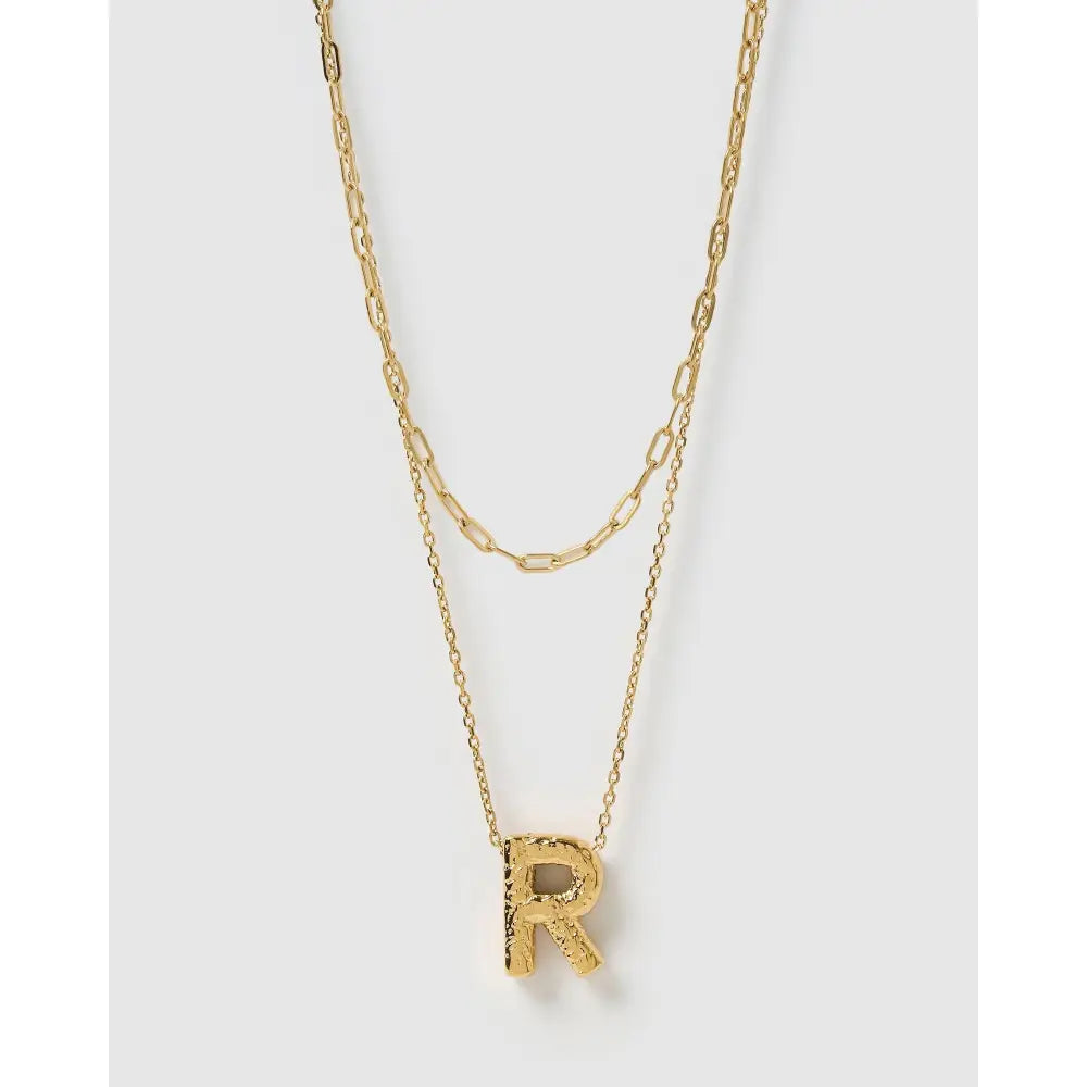Statement Letter Gold Necklace Stack - Gold / R - Necklaces