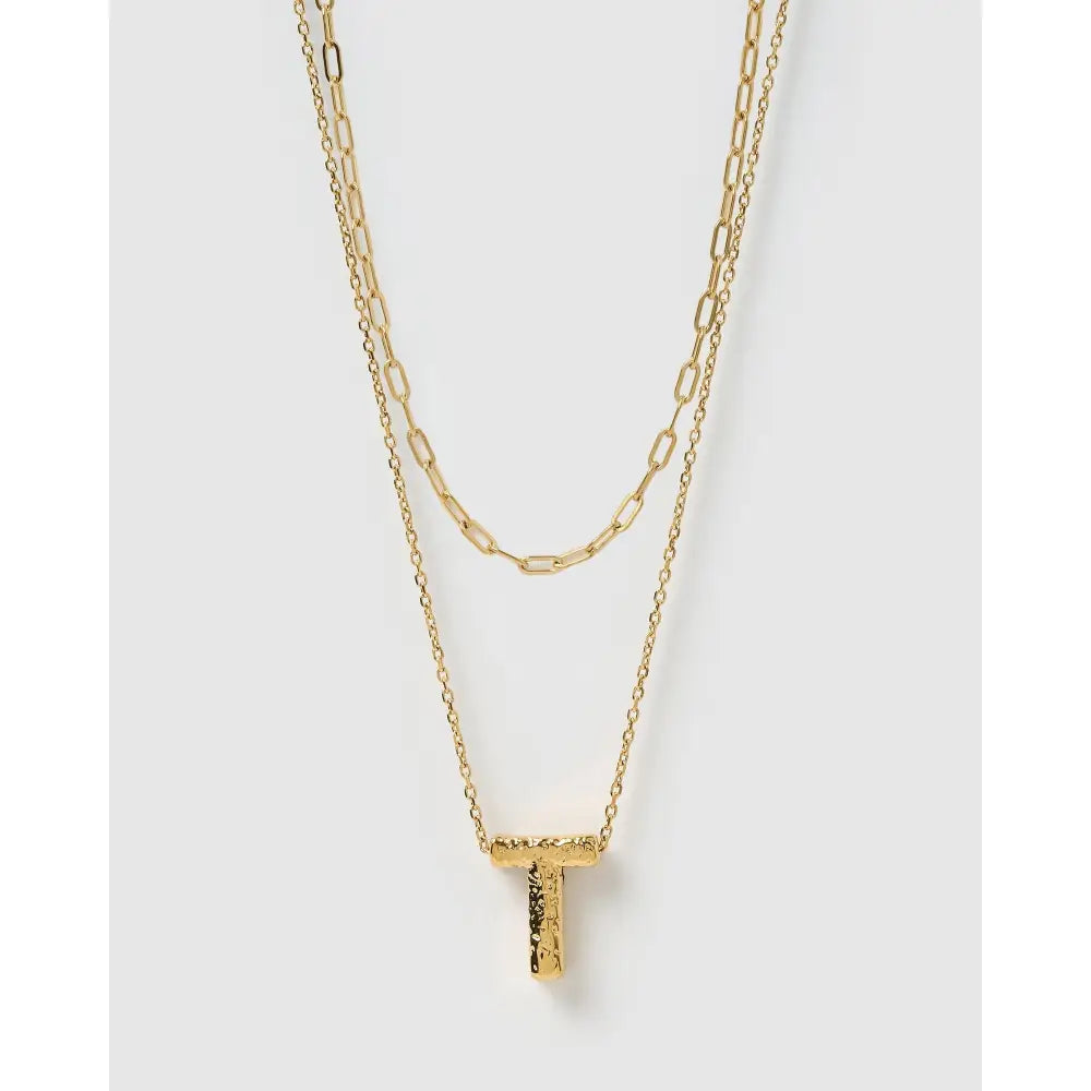 Statement Letter Gold Necklace Stack - Gold / T - Necklaces