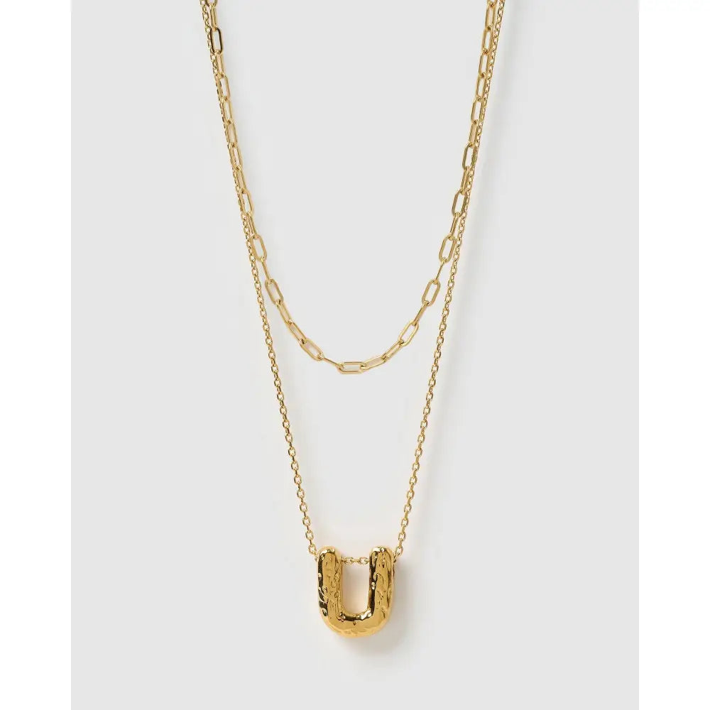 Statement Letter Gold Necklace Stack - Gold / U - Necklaces