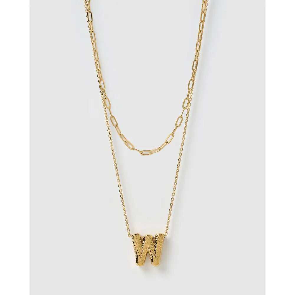 Statement Letter Gold Necklace Stack - Gold / W - Necklaces