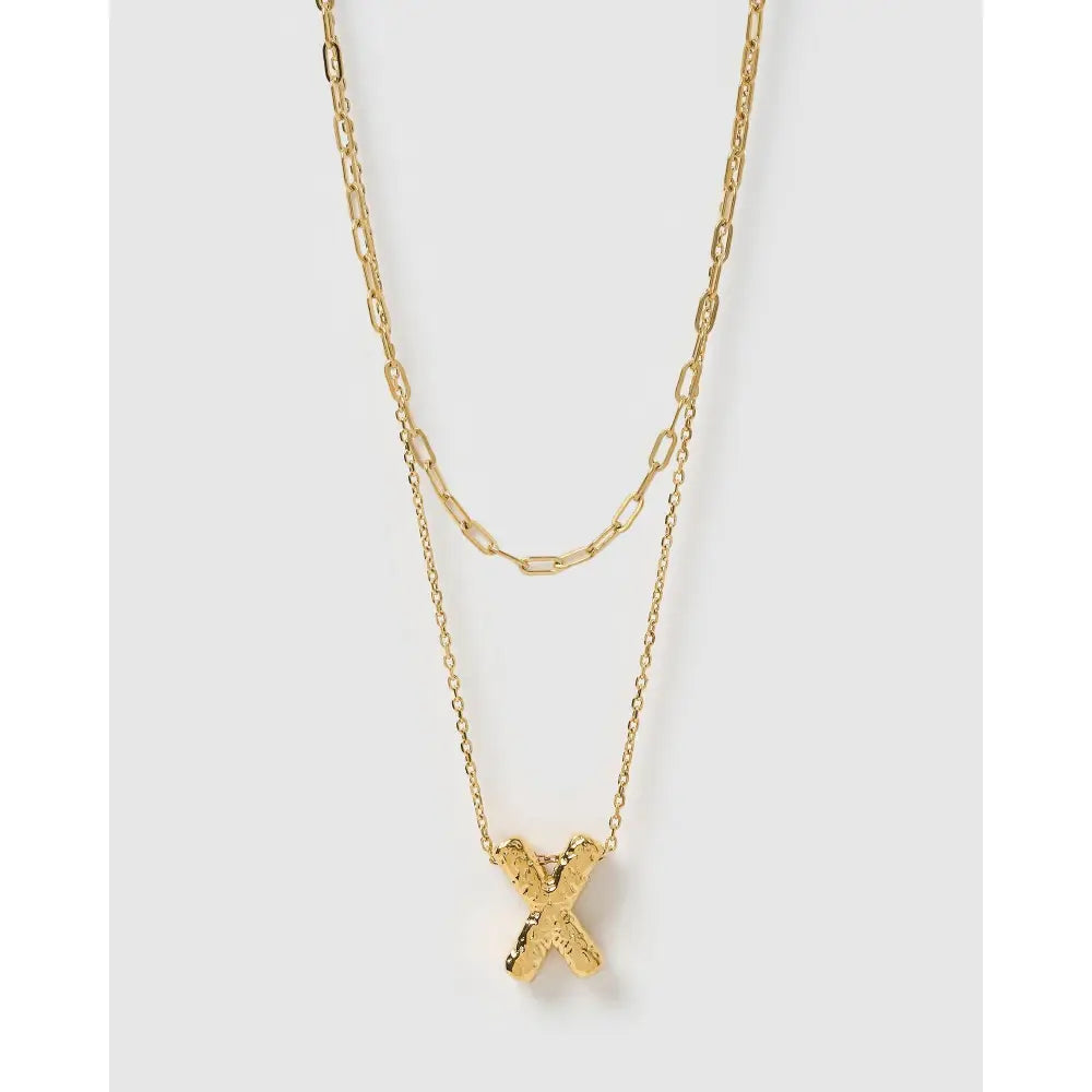 Statement Letter Gold Necklace Stack - Gold / X - Necklaces