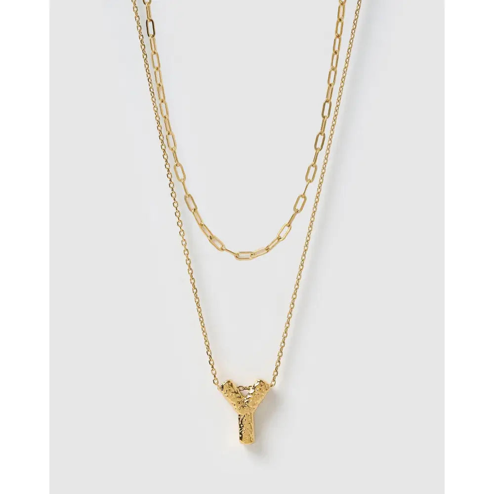 Statement Letter Gold Necklace Stack - Gold / Y - Necklaces