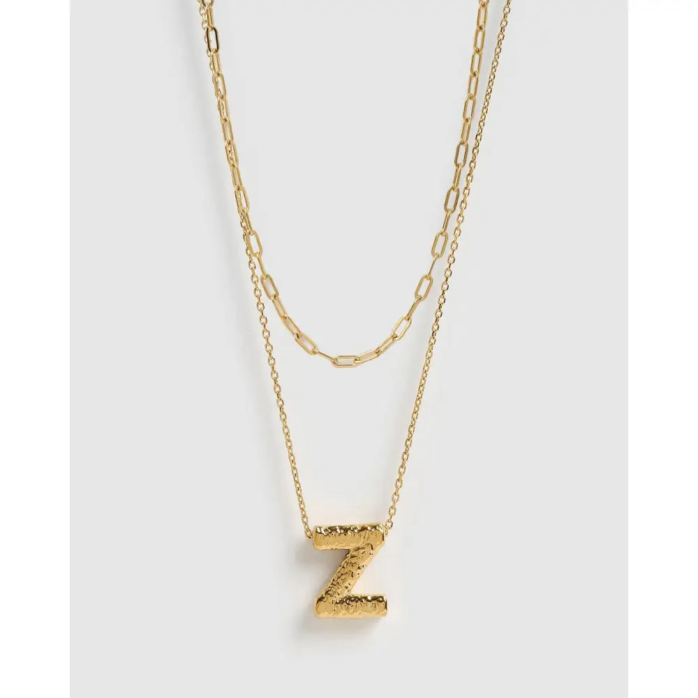 Statement Letter Gold Necklace Stack - Gold / Z - Necklaces