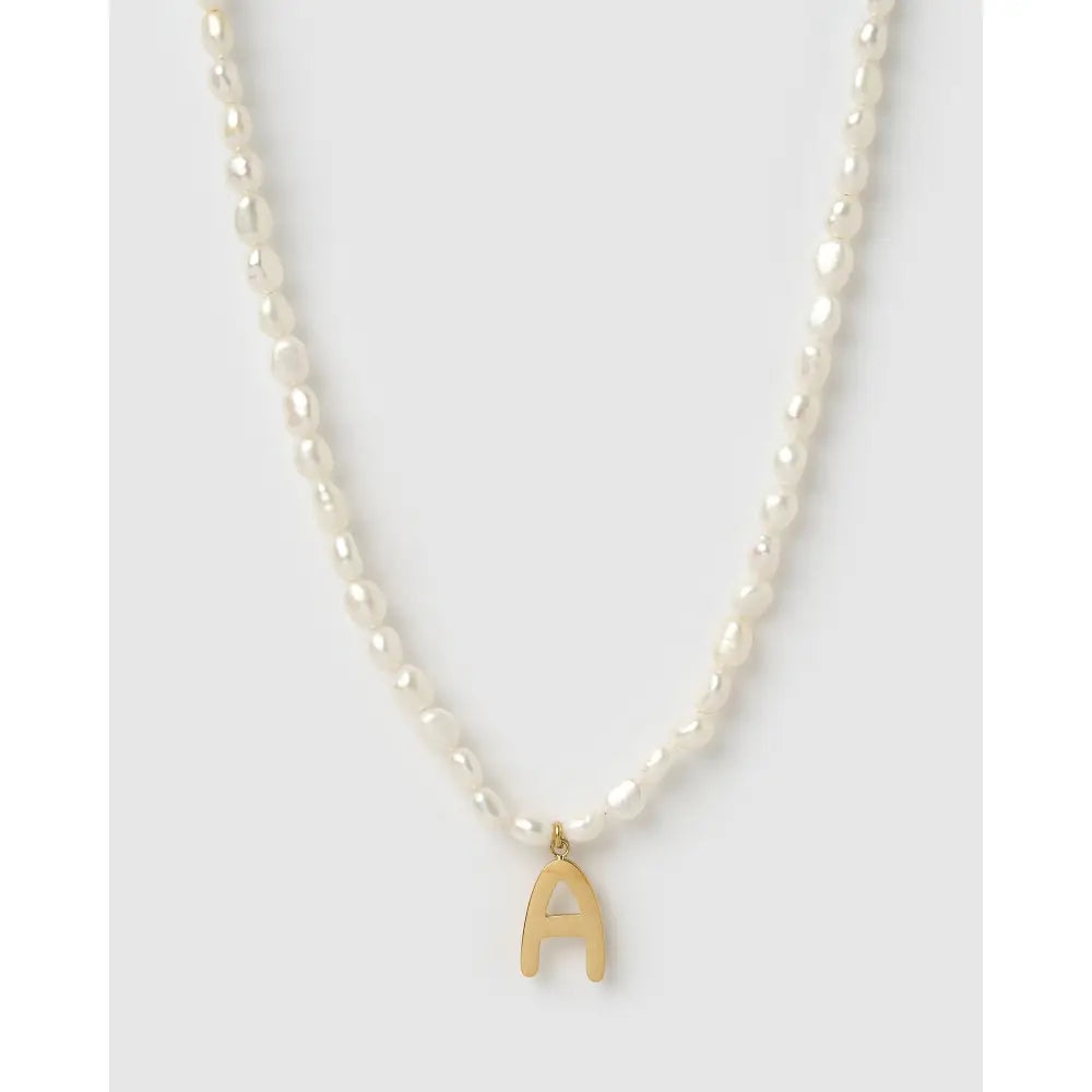 Statement Letter Pearl Gold Necklace - A - Necklaces