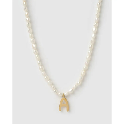 Statement Letter Pearl Gold Necklace - A - Necklaces