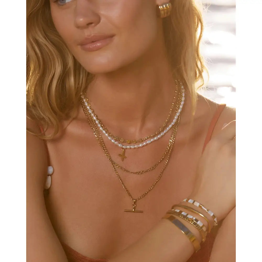Statement Letter Pearl Gold Necklace - Necklaces