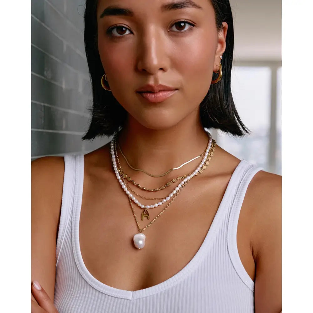 Statement Letter Pearl Gold Necklace - Necklaces