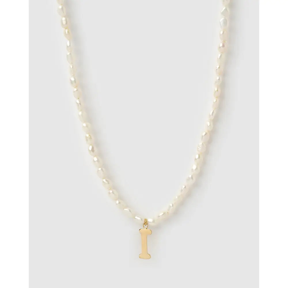 Statement Letter Pearl Gold Necklace - I - Necklaces