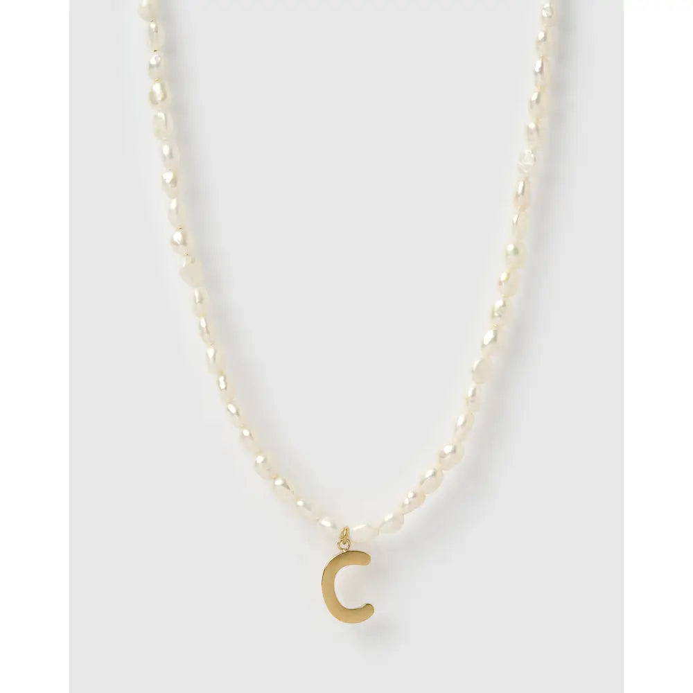 Statement Letter Pearl Gold Necklace - C - Necklaces