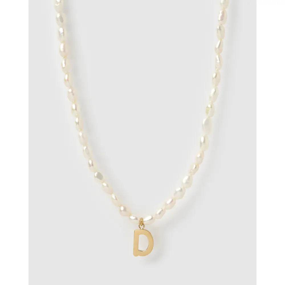 Statement Letter Pearl Gold Necklace - D - Necklaces