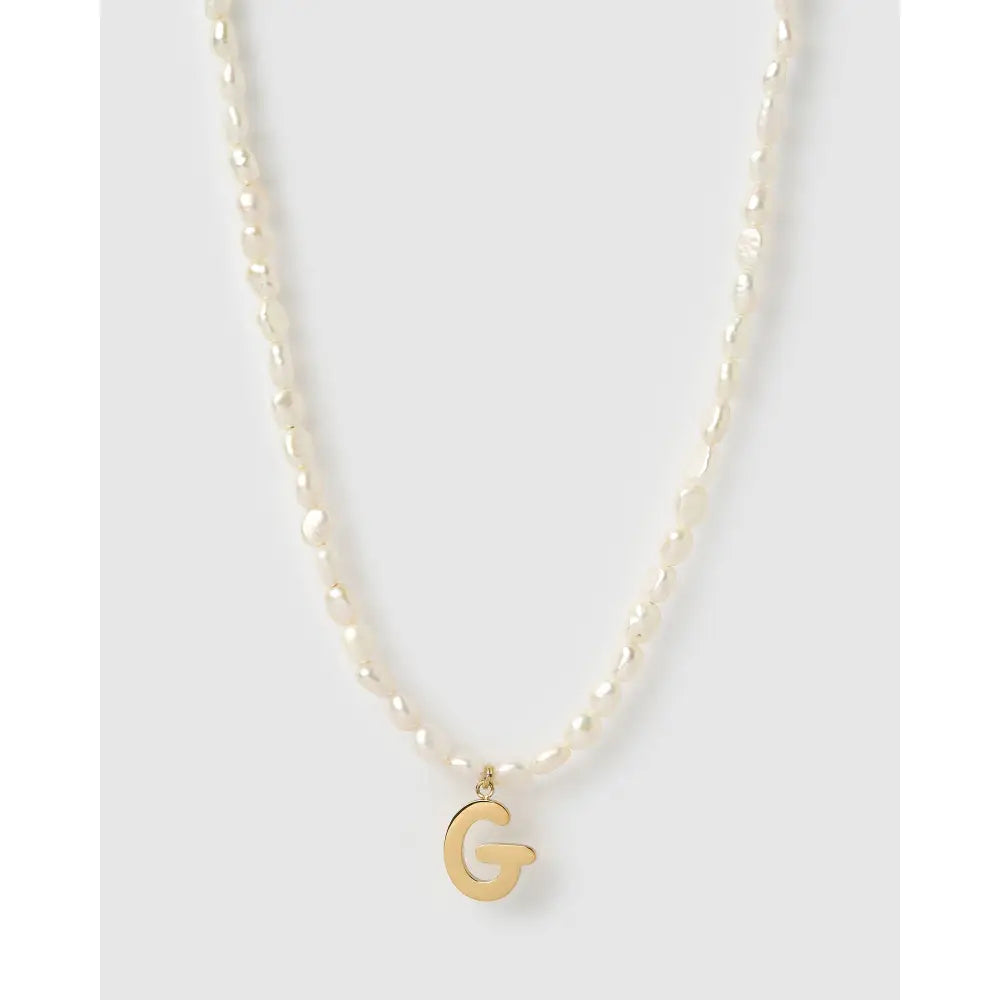 Statement Letter Pearl Gold Necklace - G - Necklaces
