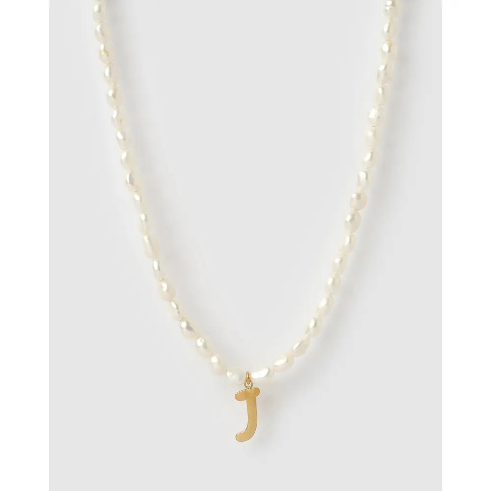 Statement Letter Pearl Gold Necklace - J - Necklaces