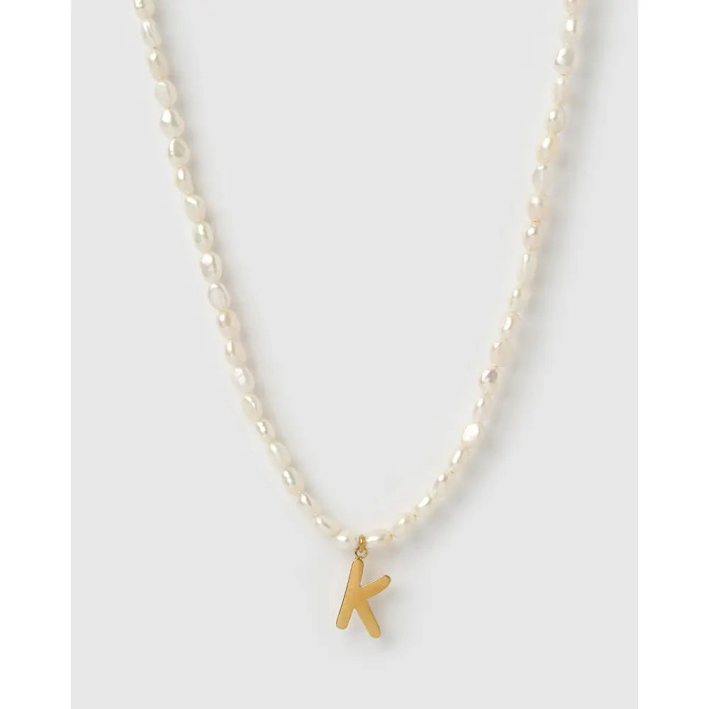 Statement Letter Pearl Gold Necklace - K - Necklaces