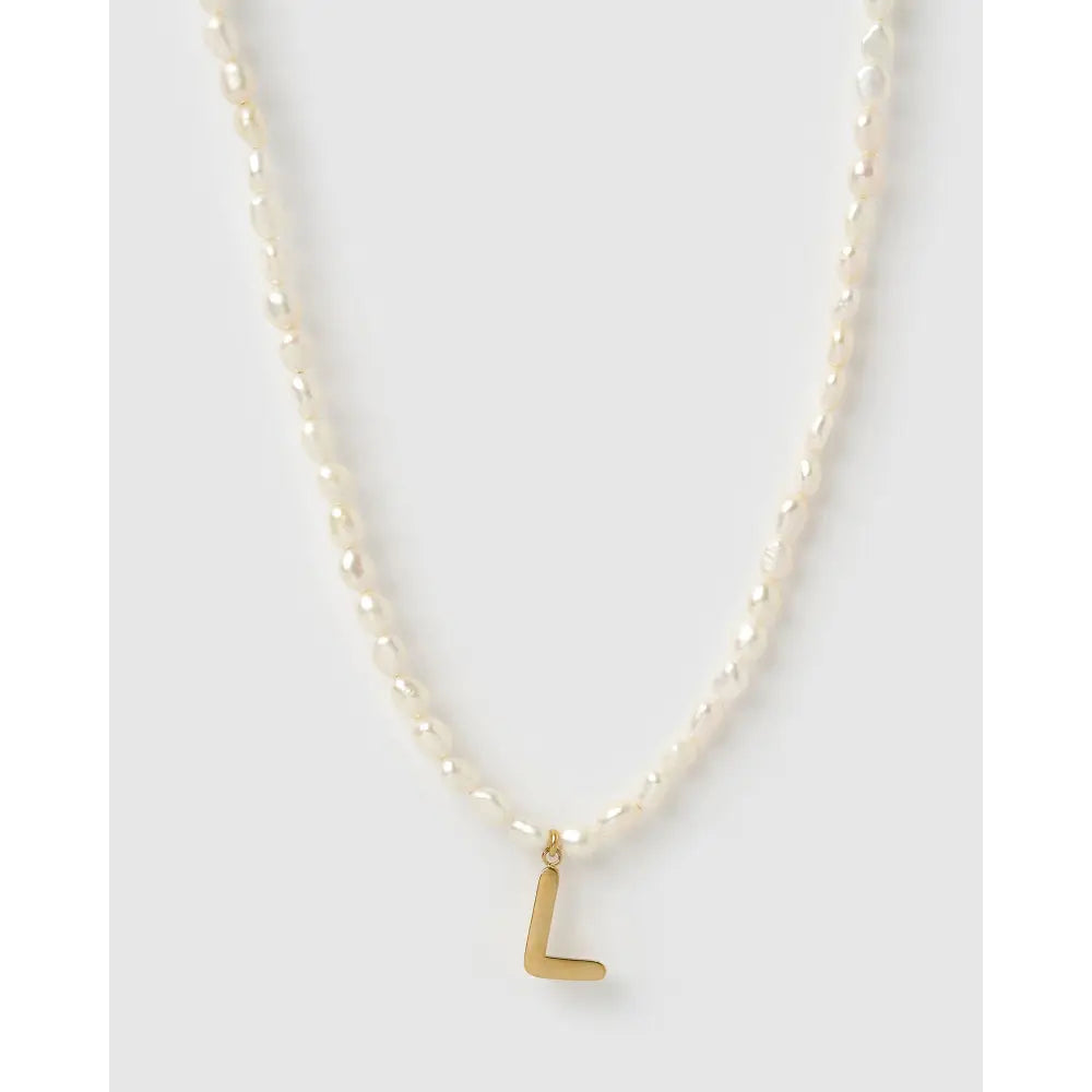 Statement Letter Pearl Gold Necklace - L - Necklaces