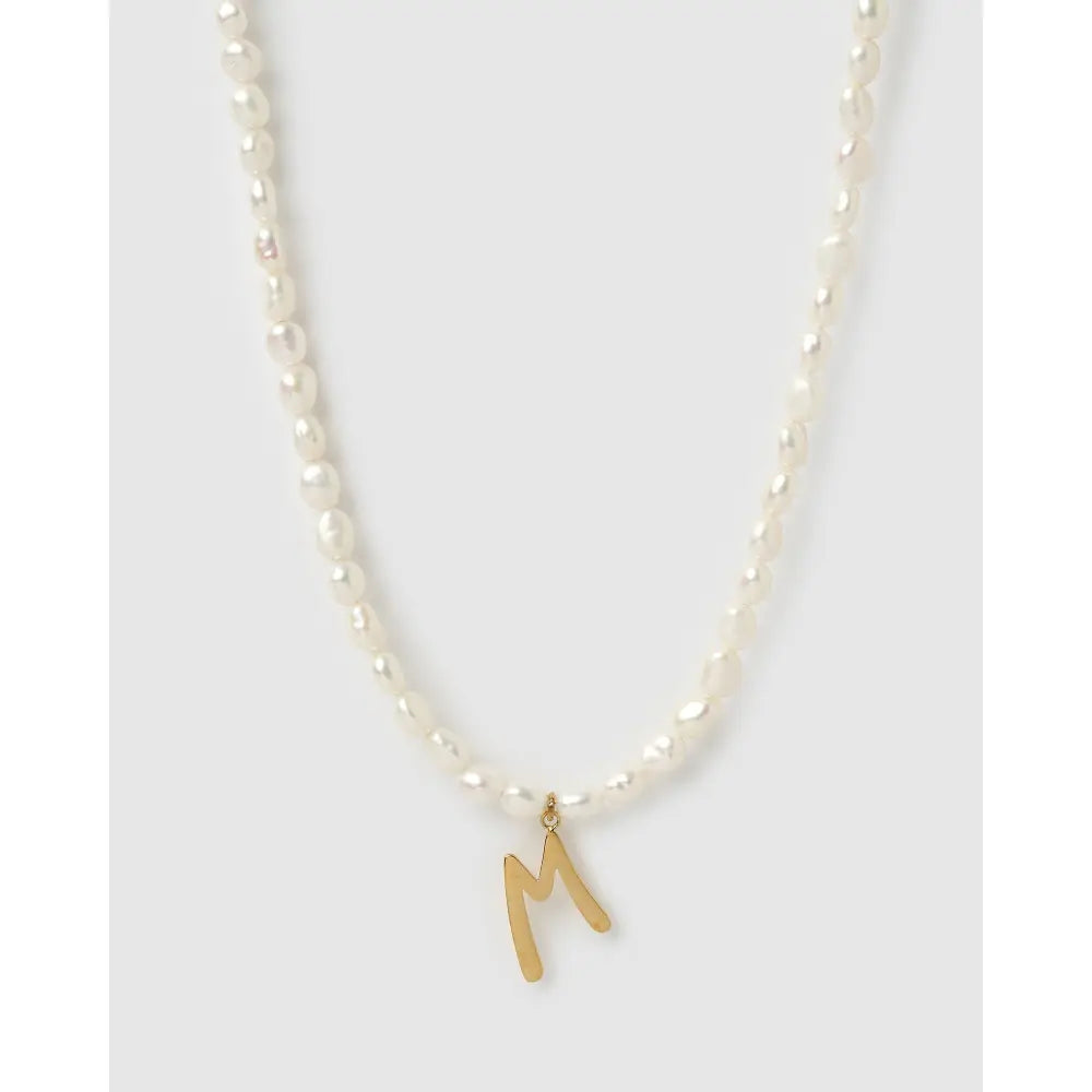 Statement Letter Pearl Gold Necklace - M - Necklaces