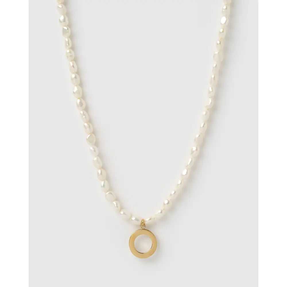 Statement Letter Pearl Gold Necklace - O - Necklaces