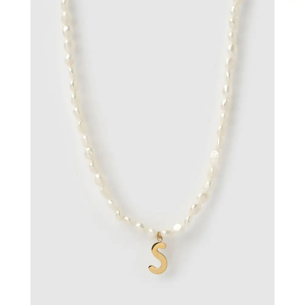 Statement Letter Pearl Gold Necklace - S - Necklaces
