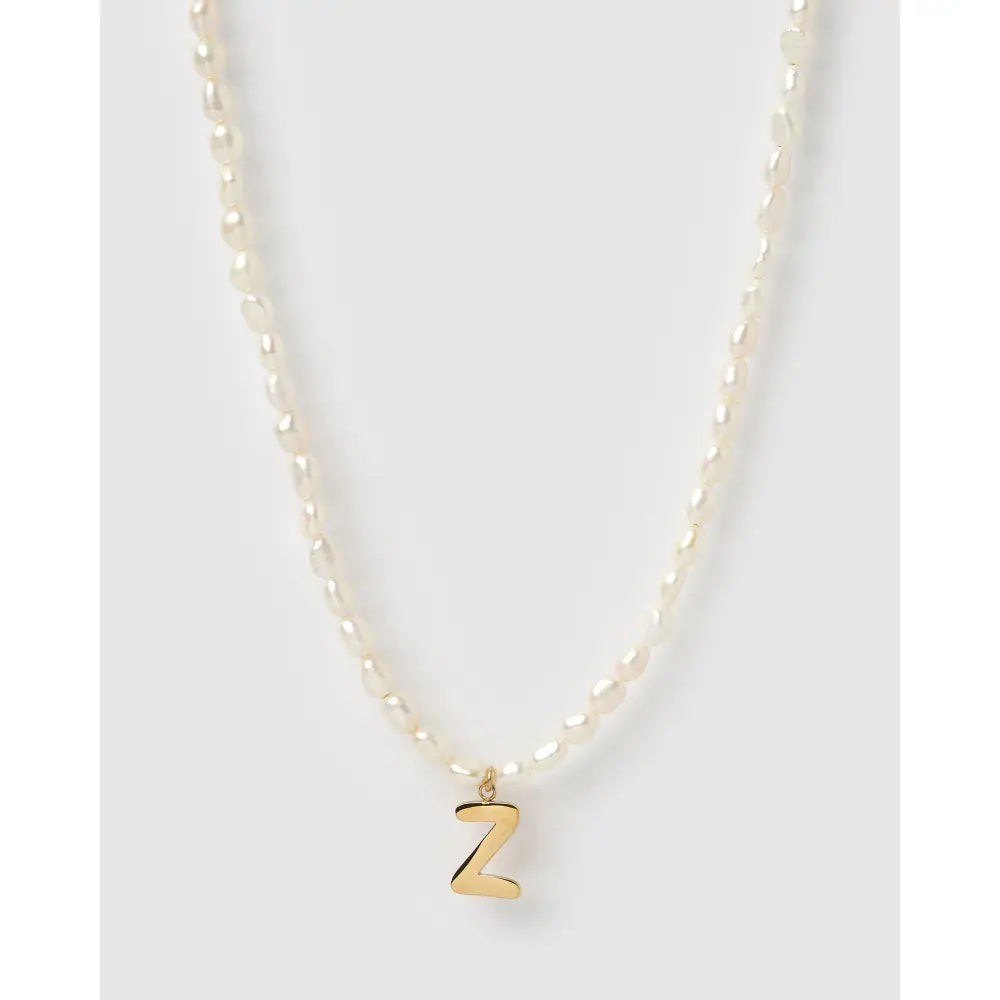 Statement Letter Pearl Gold Necklace - Z - Necklaces