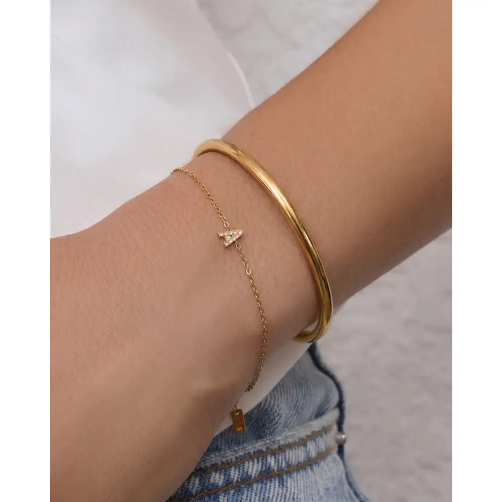 Stone Initial Gold Bracelet Stack - Bracelets