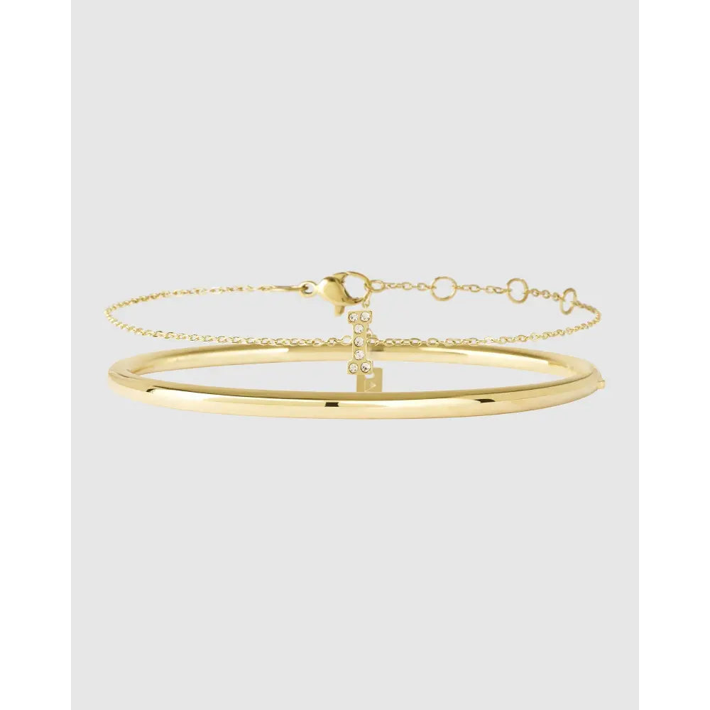 Stone Initial Gold Bracelet Stack - I / S/M - Bracelets