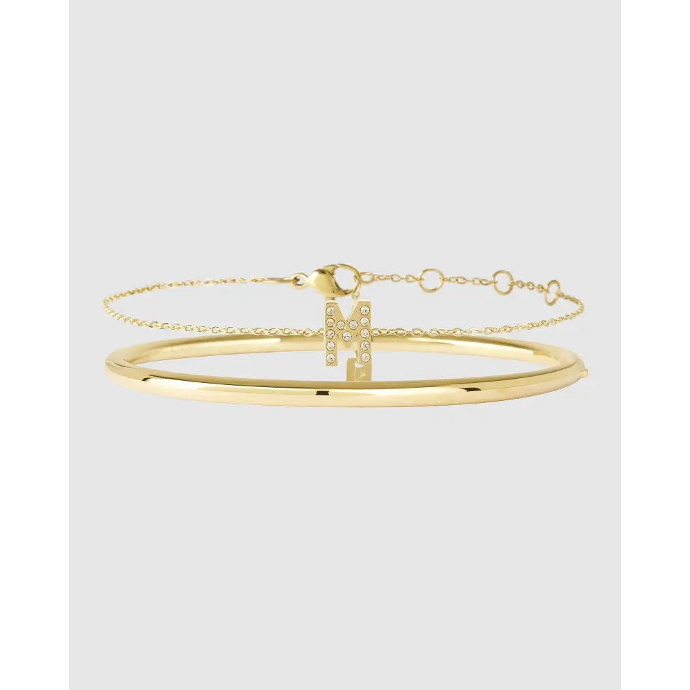 Stone Initial Gold Bracelet Stack - M / S/M - Bracelets