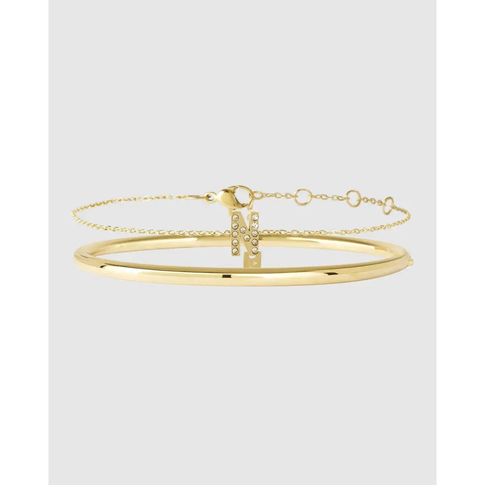 Stone Initial Gold Bracelet Stack - N / S/M - Bracelets