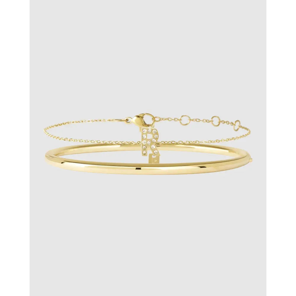 Stone Initial Gold Bracelet Stack - R / S/M - Bracelets