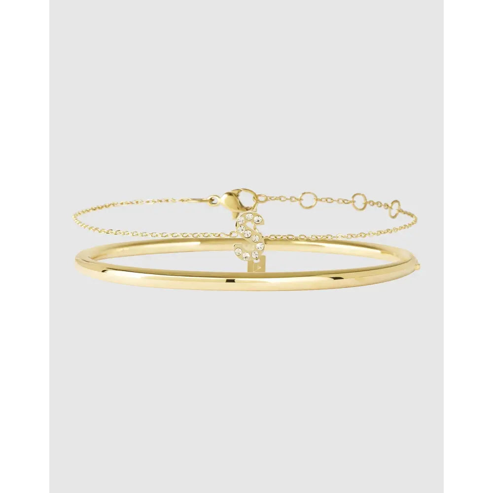 Stone Initial Gold Bracelet Stack - S / S/M - Bracelets