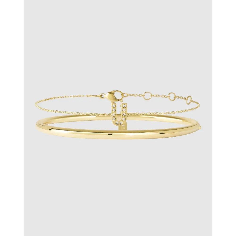 Stone Initial Gold Bracelet Stack - U / S/M - Bracelets