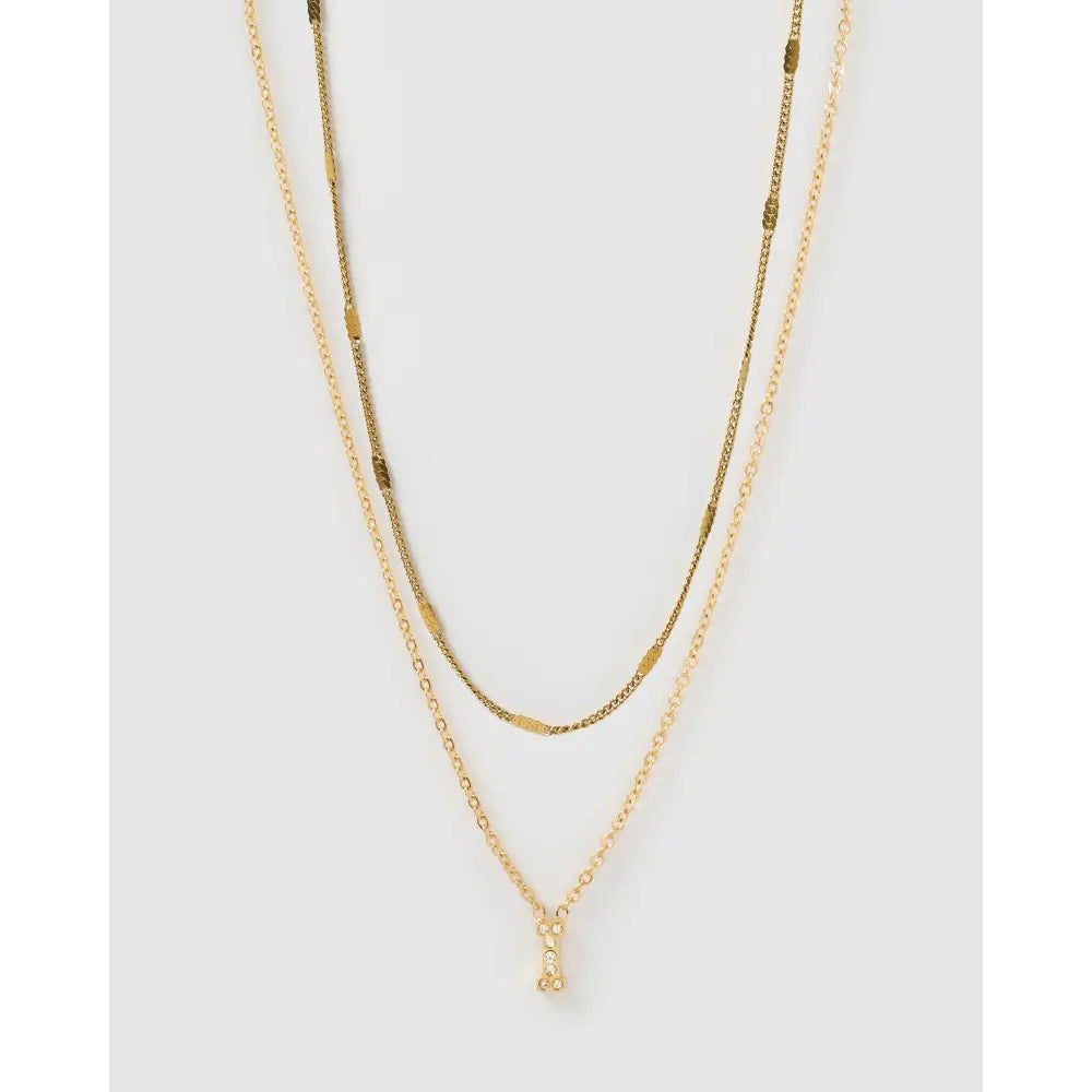 Stone Initial Necklace Stack - I - Necklaces