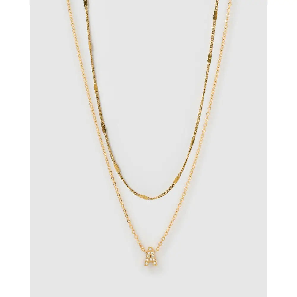 Stone Initial Necklace Stack - A - Necklaces