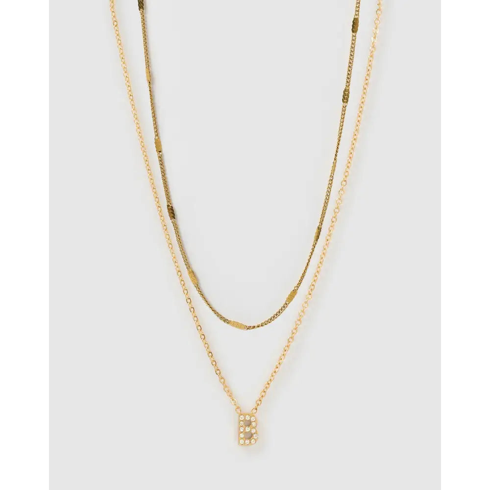 Stone Initial Necklace Stack - B - Necklaces