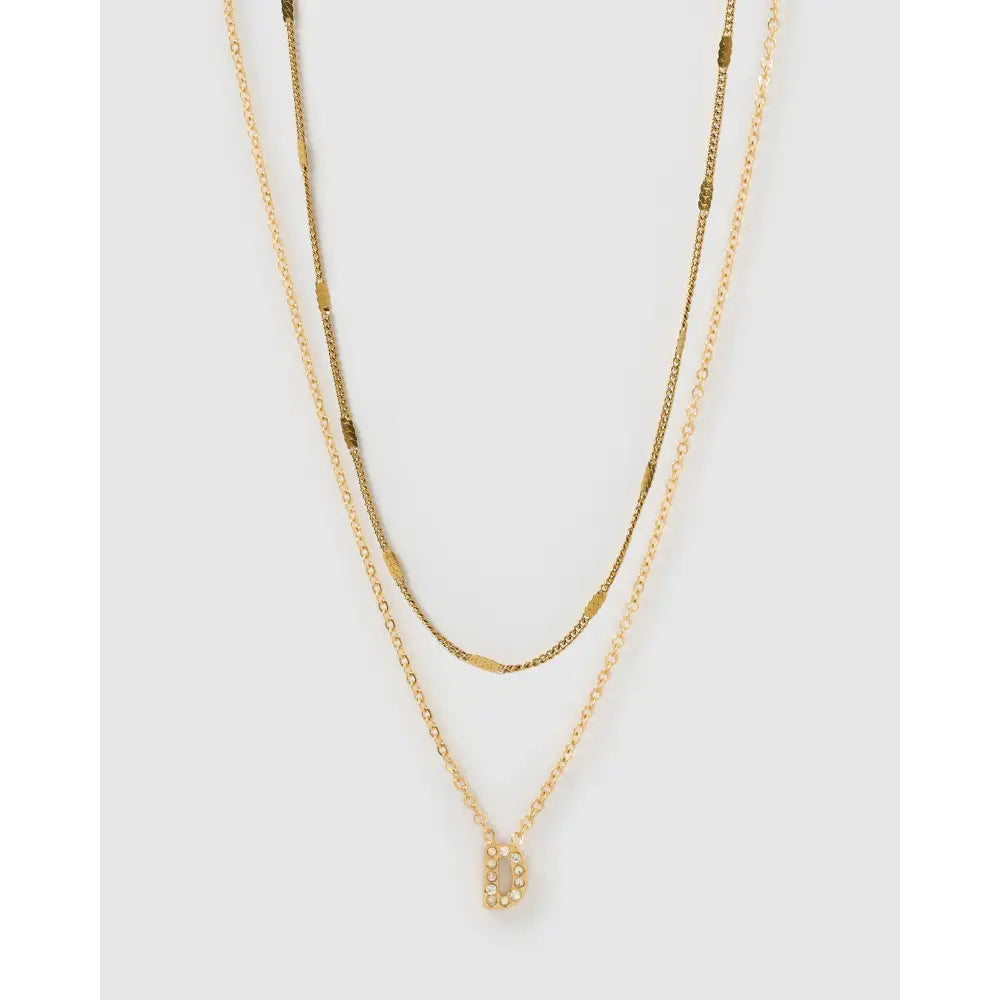 Stone Initial Necklace Stack - D - Necklaces