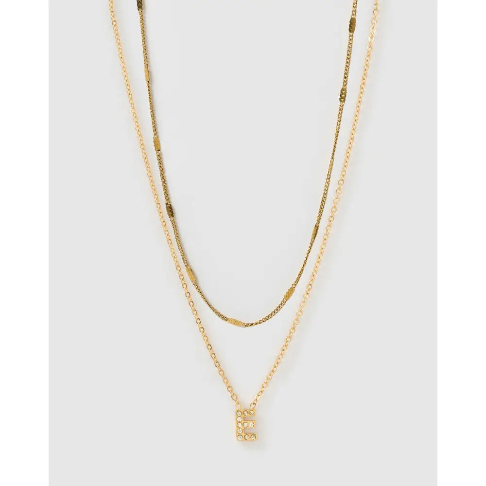 Stone Initial Necklace Stack - E - Necklaces
