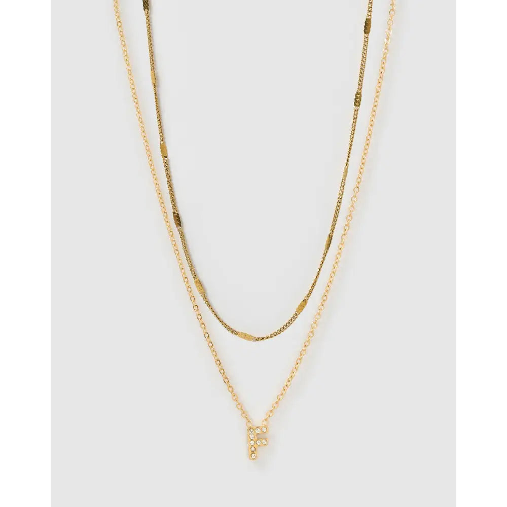 Stone Initial Necklace Stack - F - Necklaces