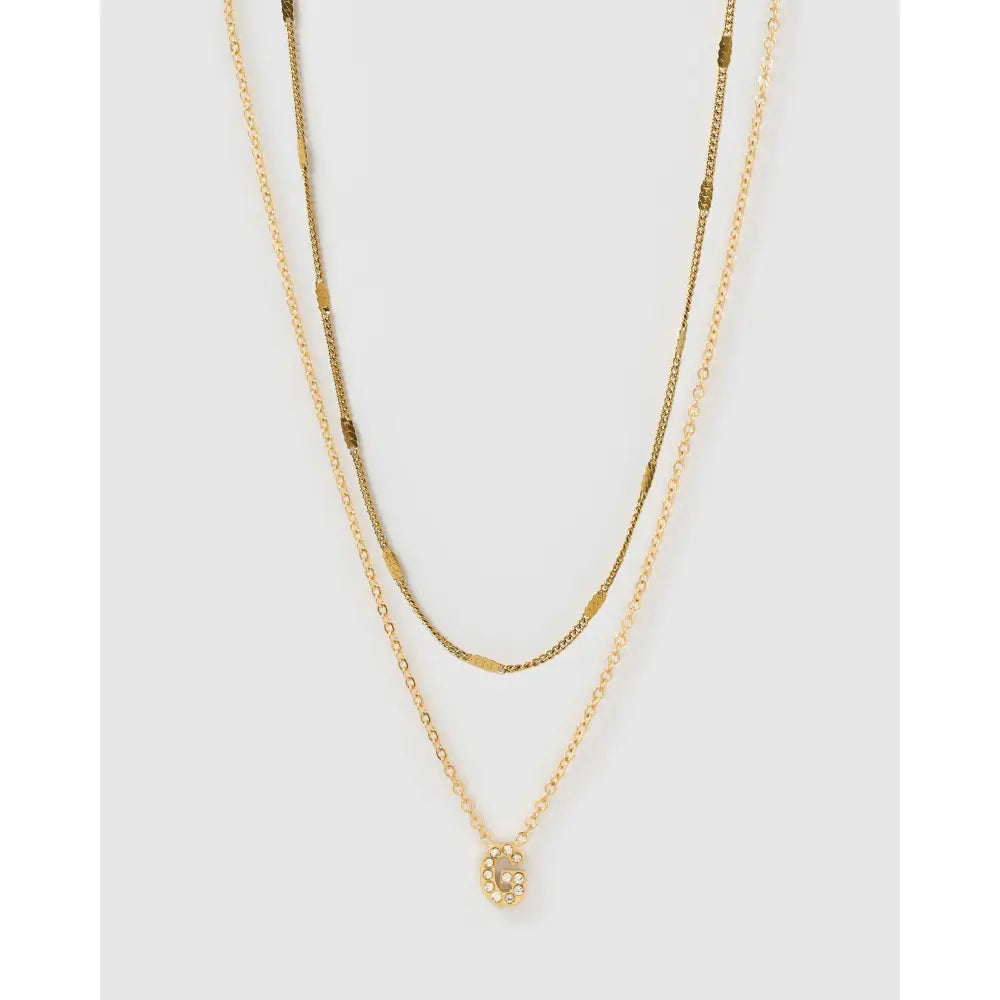 Stone Initial Necklace Stack - G - Necklaces