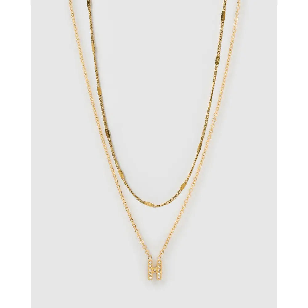 Stone Initial Necklace Stack - H - Necklaces