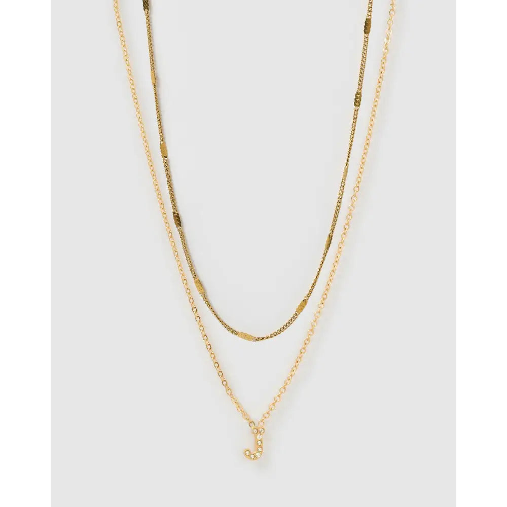 Stone Initial Necklace Stack - J - Necklaces