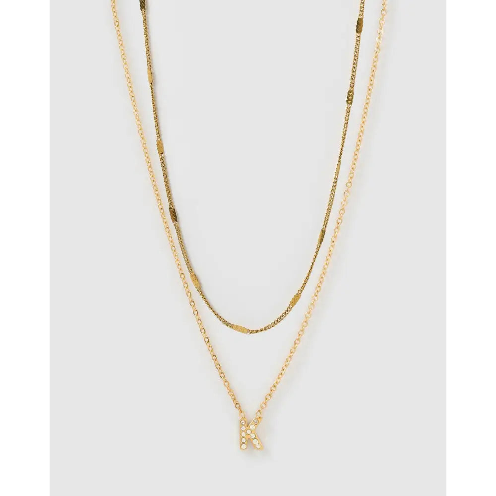 Stone Initial Necklace Stack - K - Necklaces