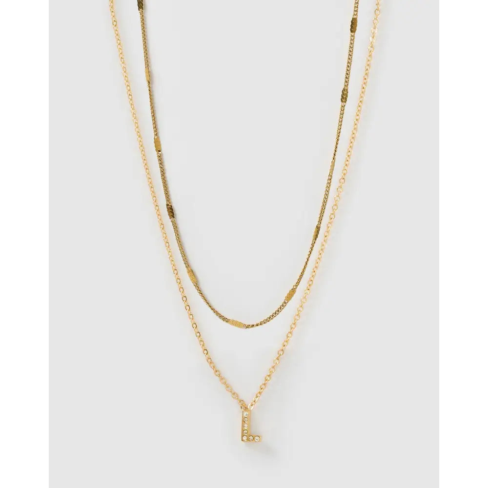 Stone Initial Necklace Stack - L - Necklaces