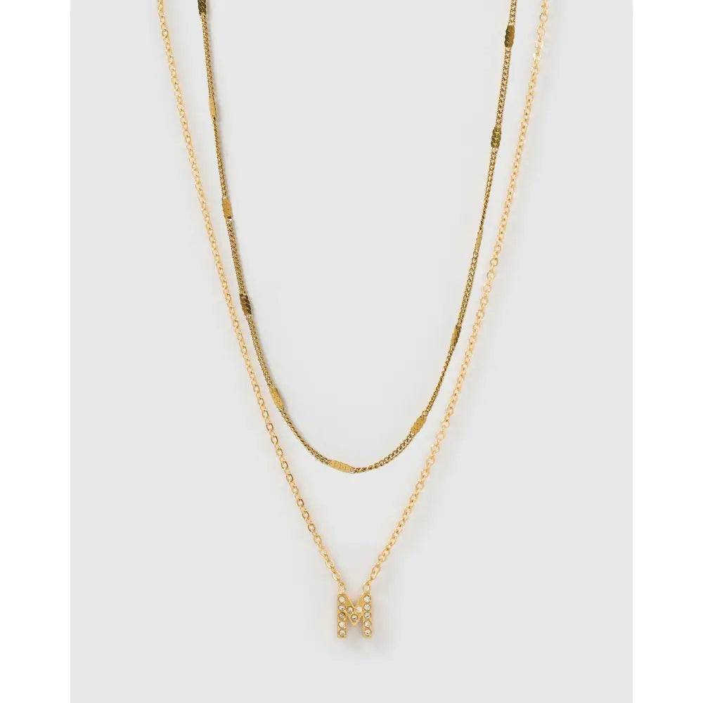 Stone Initial Necklace Stack - M - Necklaces