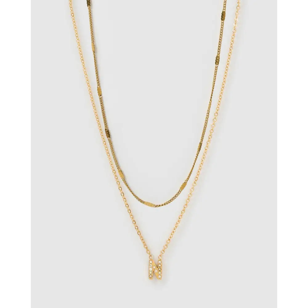 Stone Initial Necklace Stack - N - Necklaces