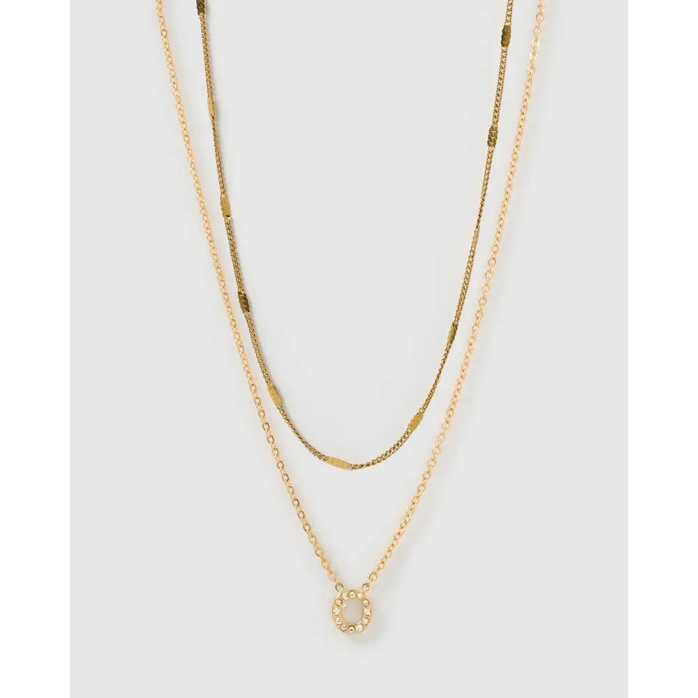 Stone Initial Necklace Stack - O - Necklaces