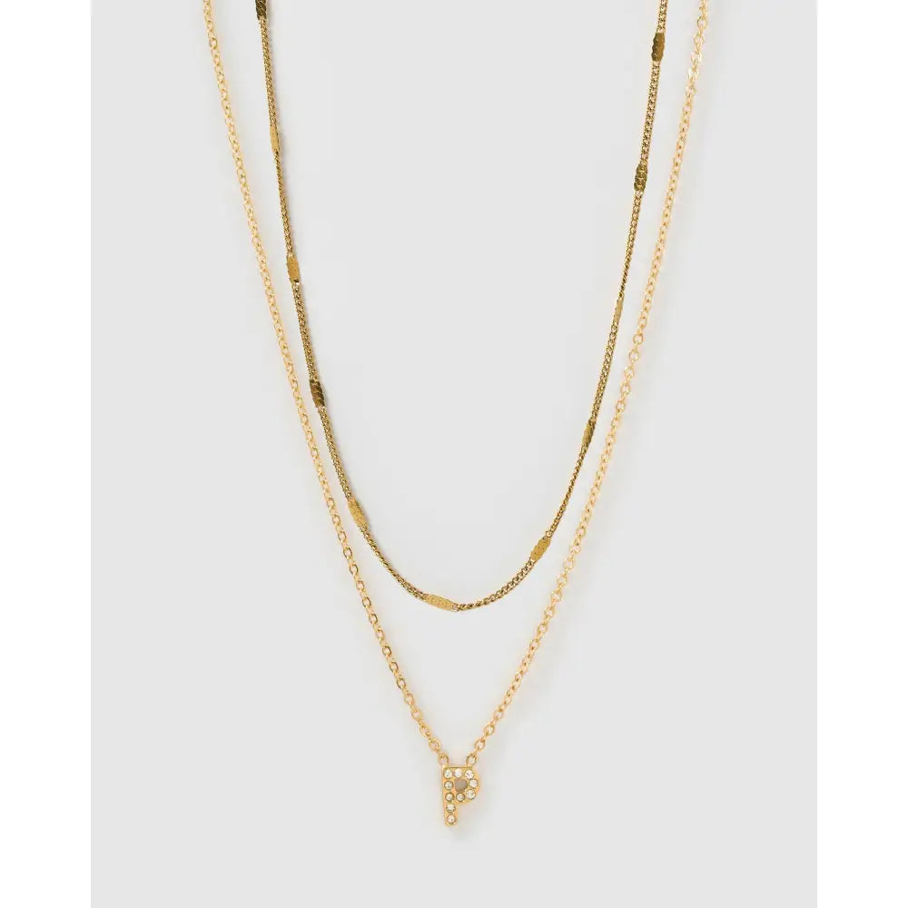 Stone Initial Necklace Stack - P - Necklaces