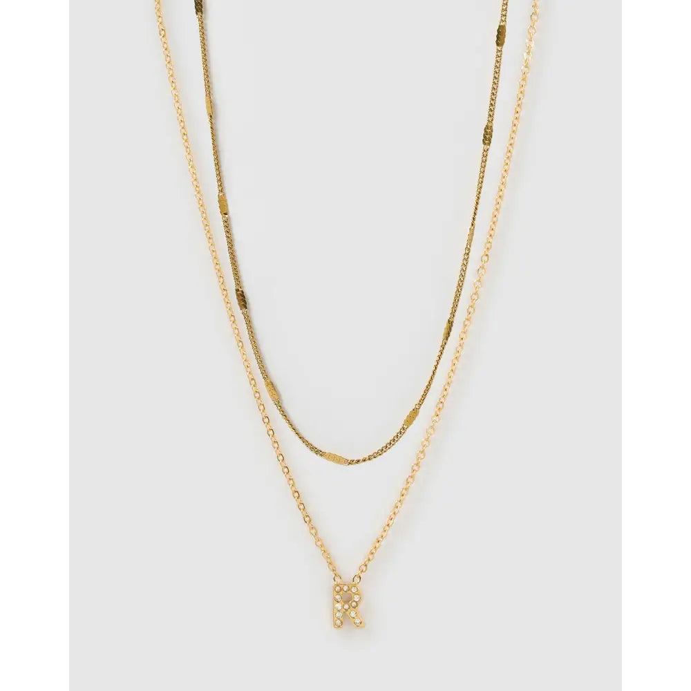 Stone Initial Necklace Stack - R - Necklaces