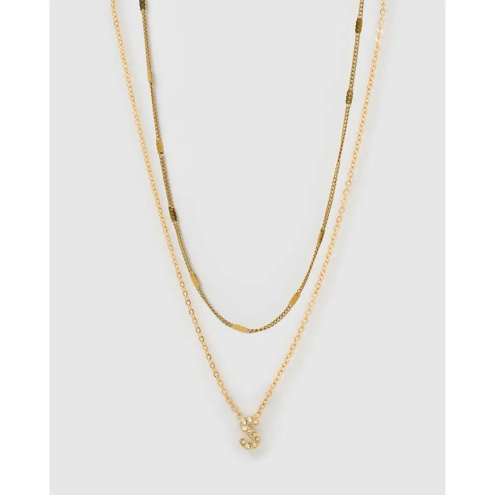Stone Initial Necklace Stack - S - Necklaces