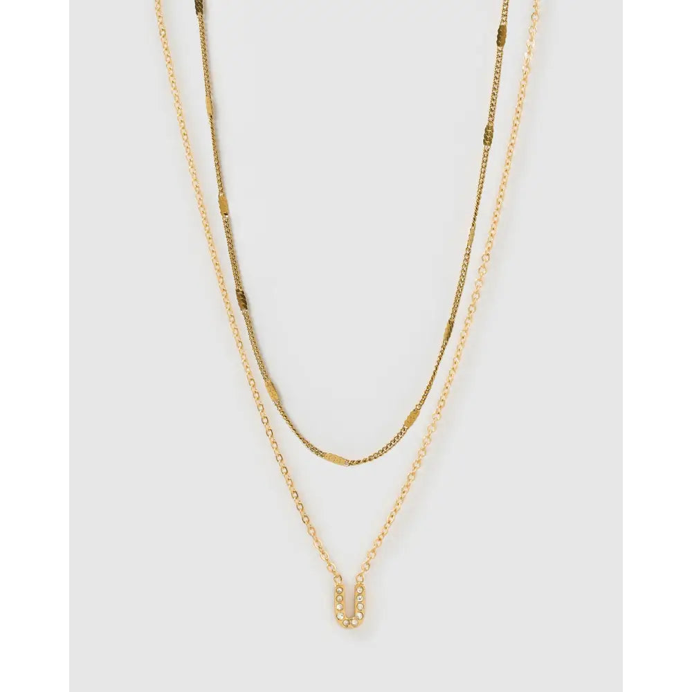 Stone Initial Necklace Stack - U - Necklaces