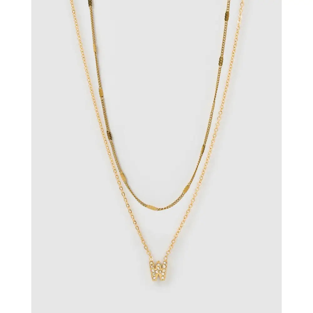 Stone Initial Necklace Stack - W - Necklaces